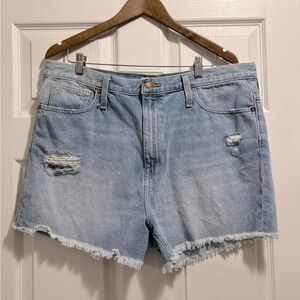Madewell The MomJean Short Denim Mom Jeans Shorts Distressed Frayed Hem Size 33